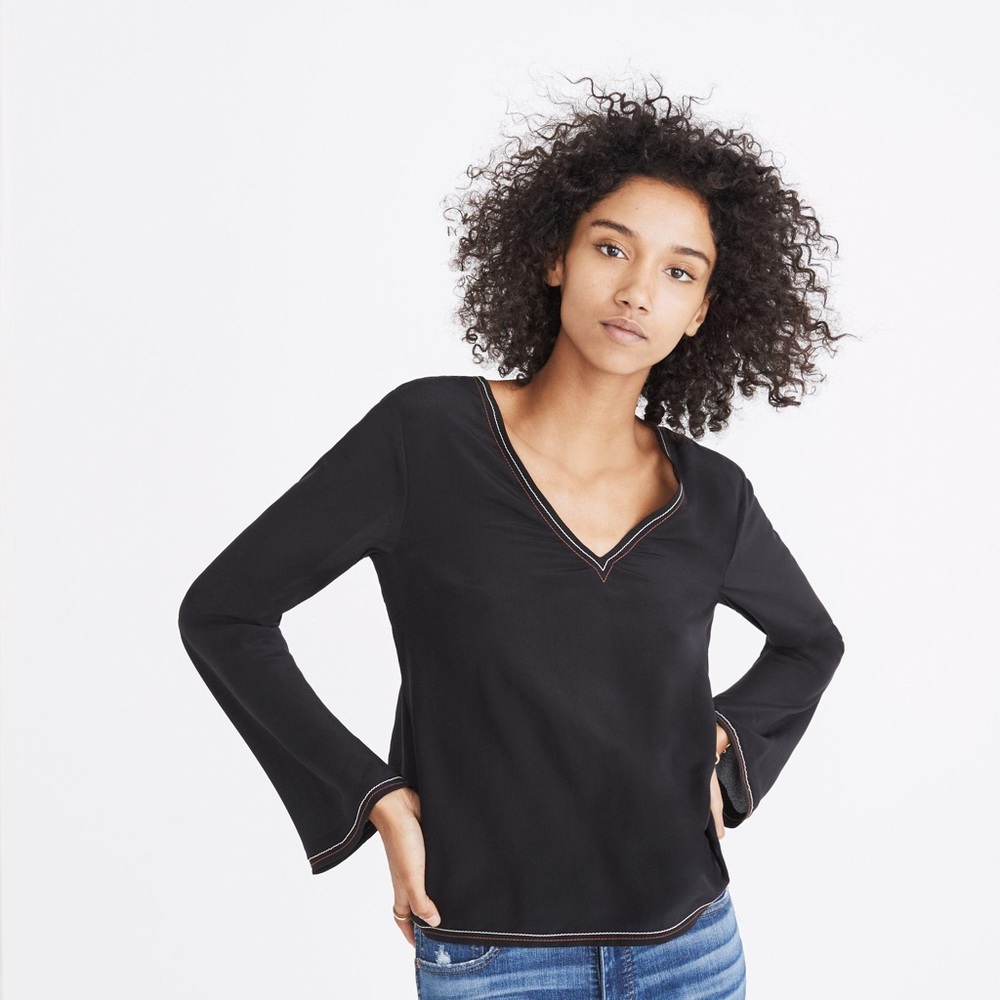 *EUC* Madewell Black Silk Long Sleeve Top - S